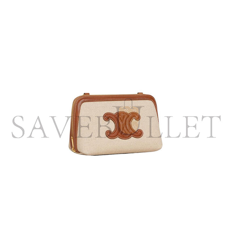 CELINE CLUTCH ON CHAIN CUIR TRIOMPHE IN TEXTILE AND CALFSKIN 10E382DTL-02NT (16.5*11*8cm)